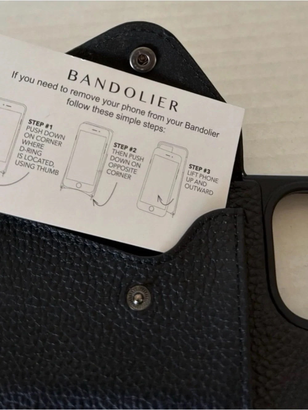 BANDOLIER Black Leather iPhone 15 Pro Max Phone Case with Strap